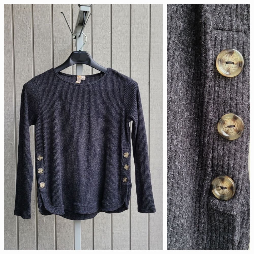 Misia | Ribbed Charcoal Grey Button-Detail Women's Top | Buckle Stores